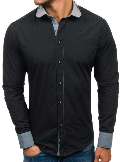 Camicia elegante a manica lunga da uomo nera Bolf 6962
