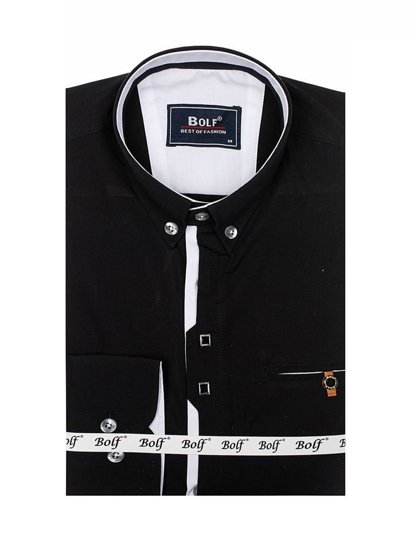 Camicia elegante a manica lunga da uomo nera Bolf 7720