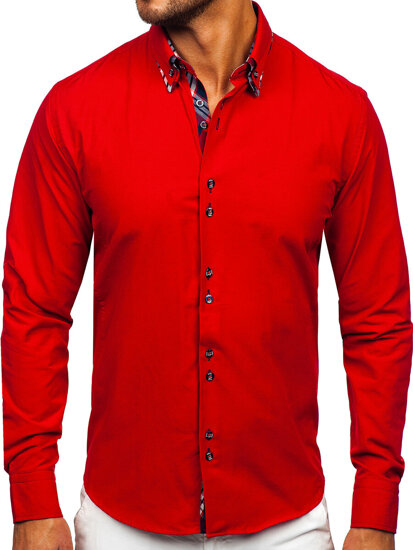 Camicia elegante a manica lunga da uomo rossa Bolf 4704