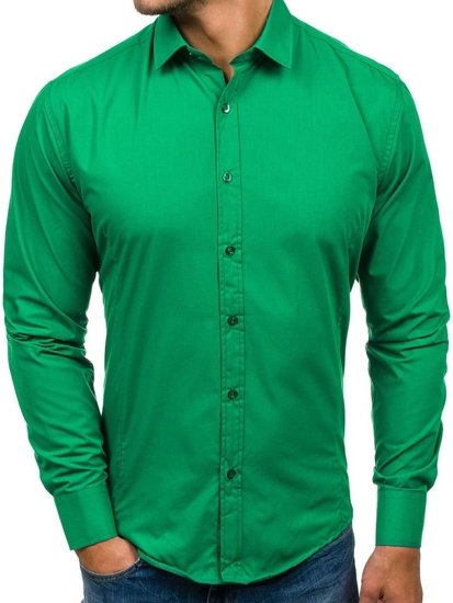 Camicia elegante a manica lunga da uomo verde Bolf 1703