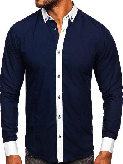 Camicia elegante a maniche lunghe da uomo blu Bolf 21750