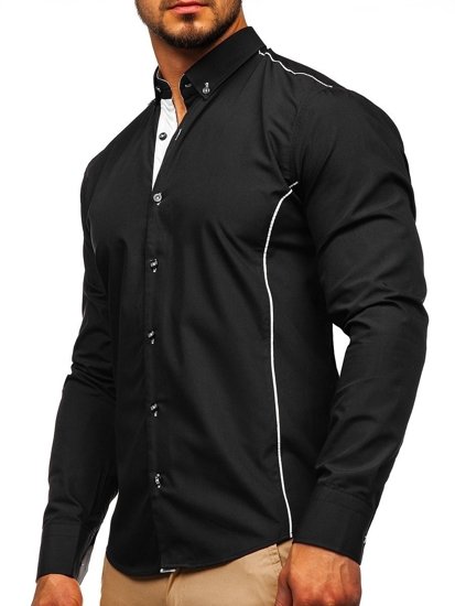 Camicia elegante a maniche lunghe da uomo nera Bolf 5722