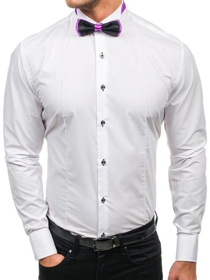 Camicia elegante con papillon a manica lunga da uomo bianca Bolf 5786