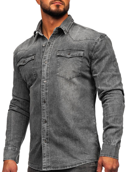 Camicia in jeans a maniche lunghe da uomo grafite Bolf MC710G