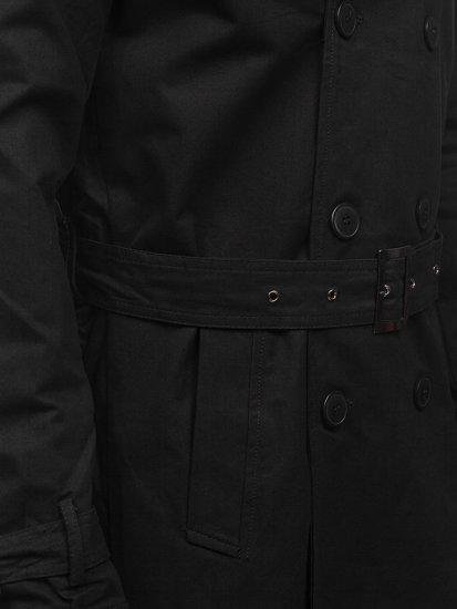 Cappotto tipo trench doppiopetto con collo alto e cintura da uomo nero Bolf 5569