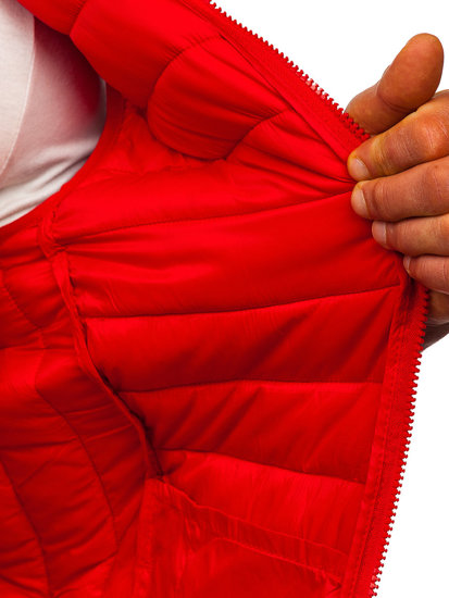 Gilet trapuntato da uomo con cappuccio in colore rosso Bolf LY36