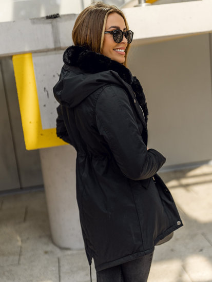 Giubbotto invernale tipo parka con cappuccio da donna nero Bolf 5M762