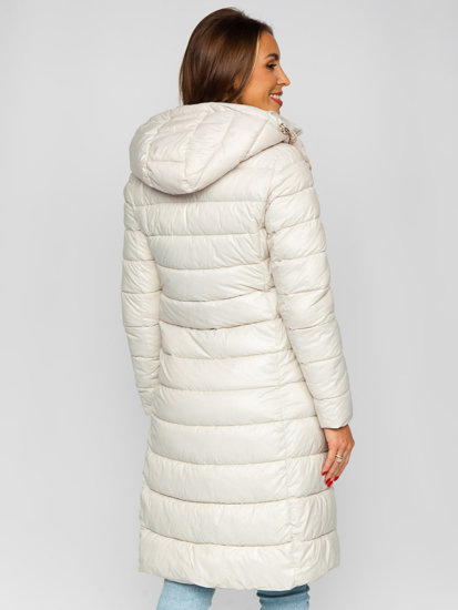 Giubbotto lungo trapuntato cappotto invernale con cappuccio da donna beige Bolf MB0276