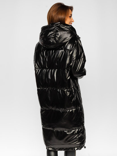 Giubbotto lungo trapuntato invernale con cappuccio da donna nero Bolf P6628