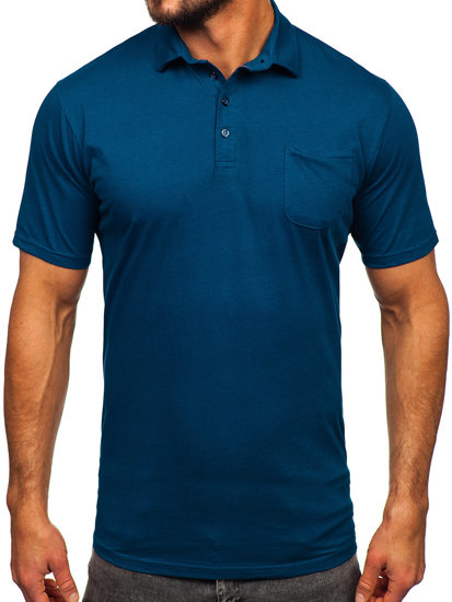 Maglietta polo in cotone da uomo azzurro scura Bolf 143006