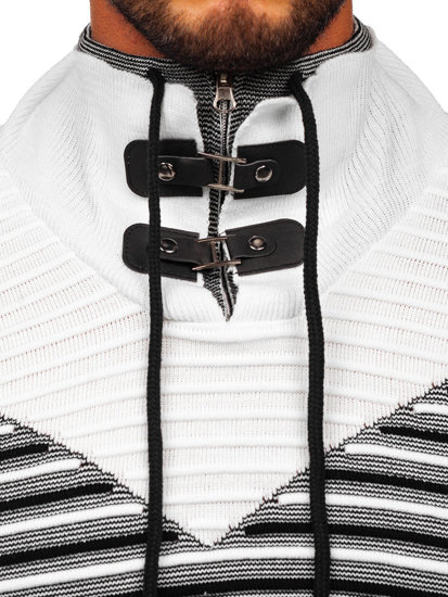 Maglione con colletto rialzato da uomo bianco Bolf 1008