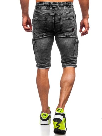 Pantaloncini corti di jeans tipo cargo da uomo neri Bolf KR1201