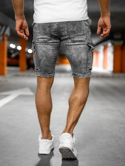 Pantaloncini corti in jeans tipo cargo da uomo grigi Bolf TF198