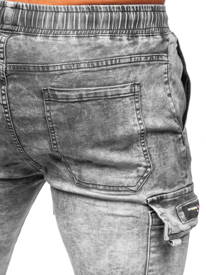 Pantaloncini corti in jeans tipo cargo da uomo grigi Bolf TF198