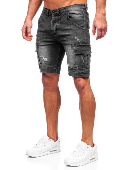 Pantaloncini corti in jeans tipo cargo da uomo neri Bolf MP0039N