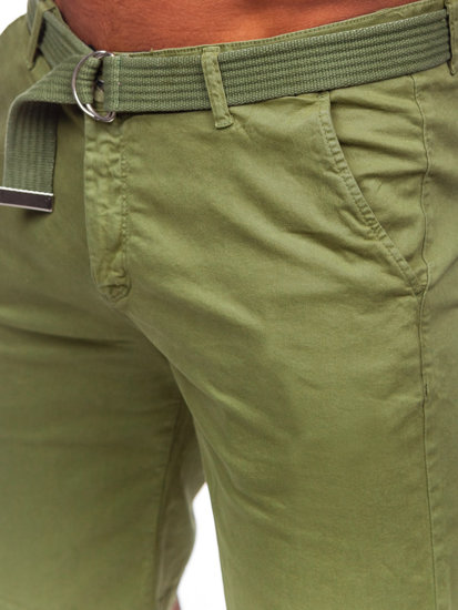 Pantaloncini corti in tessuto con cintura da uomo verdi Bolf 0010