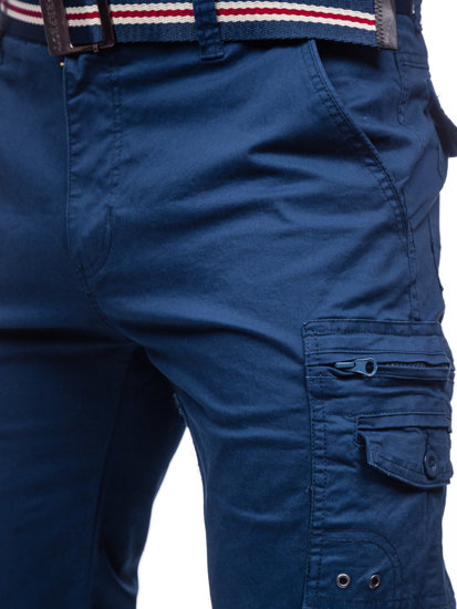 Pantaloncini corti tipo cargo con cintura da uomo blu Bolf 1953
