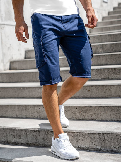 Pantaloncini corti tipo cargo con cintura da uomo blu Bolf 1957