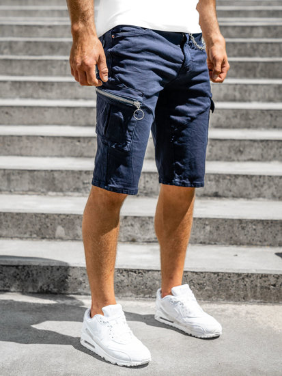 Pantaloncini corti tipo cargo con cintura da uomo blu Bolf R88204