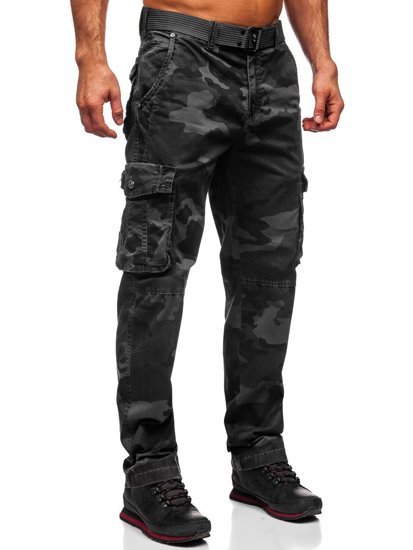 Pantaloni cargo mimetici plus size con cintura da uomo grafite Bolf CT8501