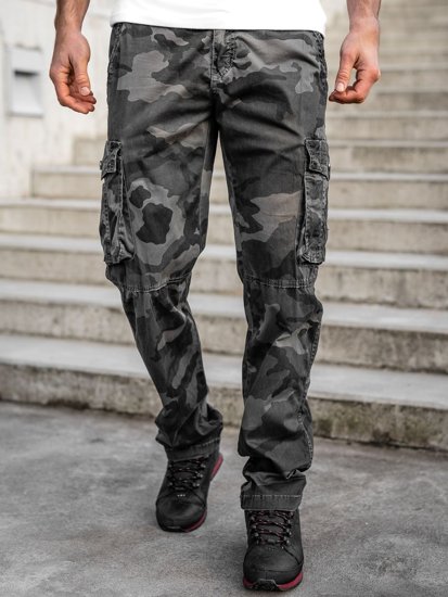 Pantaloni cargo mimetici plus size con cintura da uomo grafite Bolf CT8501