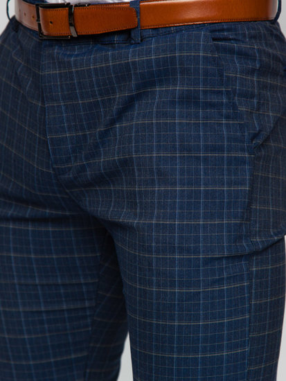 Pantaloni chino a quadri in tessuto da uomo blu Bolf 0035