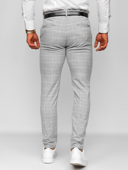 Pantaloni chino a quadri in tessuto da uomo grigi Bolf 0033