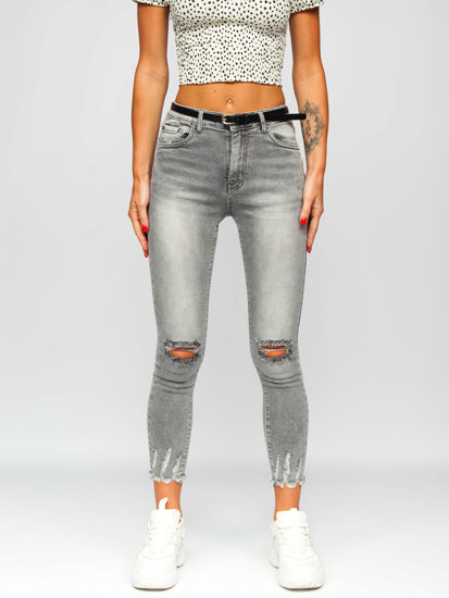 Pantaloni in jeans skinny con cintura da donna grigi Bolf S5637-C
