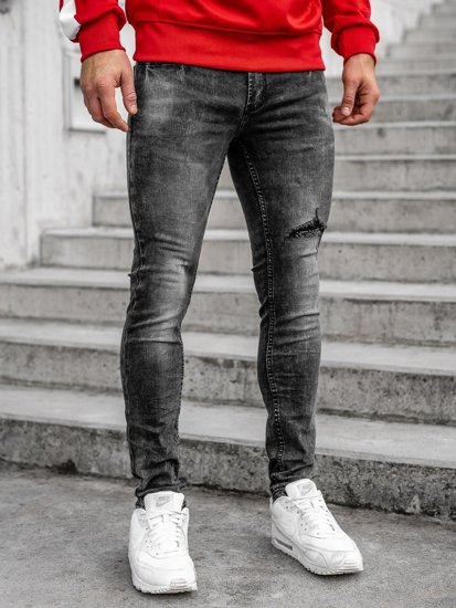 Pantaloni in jeans slim fit tipo cargo con cintura da uomo neri Bolf 60026W0
