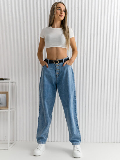 Pantaloni in jeans slouchy da donna azzurri Bolf BS583