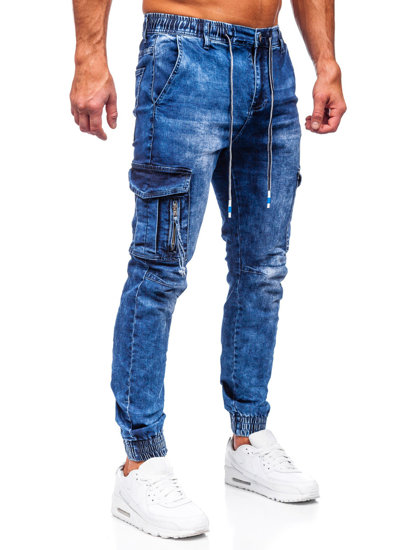 Pantaloni in jeans tipo cargo da uomo blu Bolf TF131