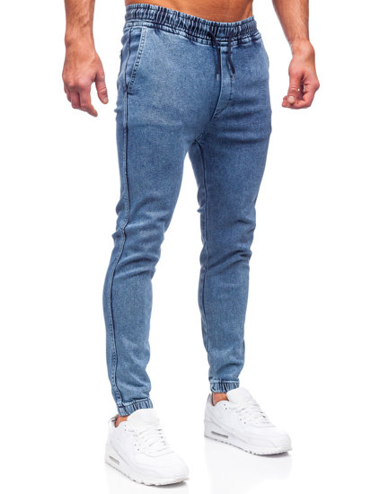 Pantaloni jogger in jeans da uomo azzurri Bolf 0026