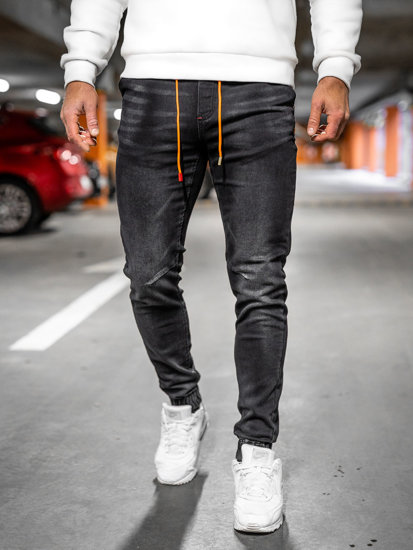 Pantaloni jogger in jeans da uomo neri Bolf R31123W1