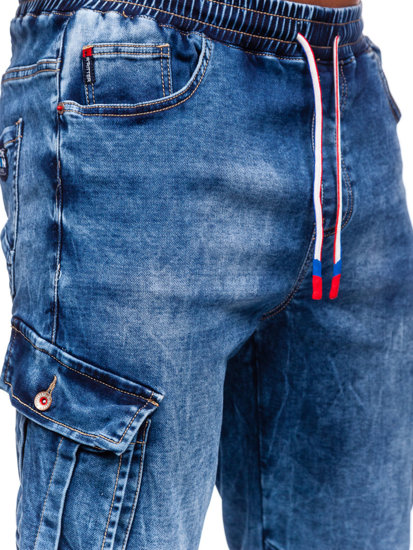 Pantaloni jogger in jeans tipo cargo da uomo blu Bolf R51007S0