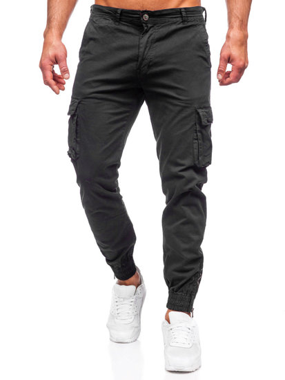 Pantaloni jogger in jeans tipo cargo da uomo neri Bolf Z808