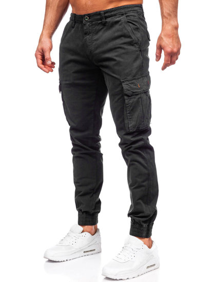 Pantaloni jogger in jeans tipo cargo da uomo neri Bolf ZK7813