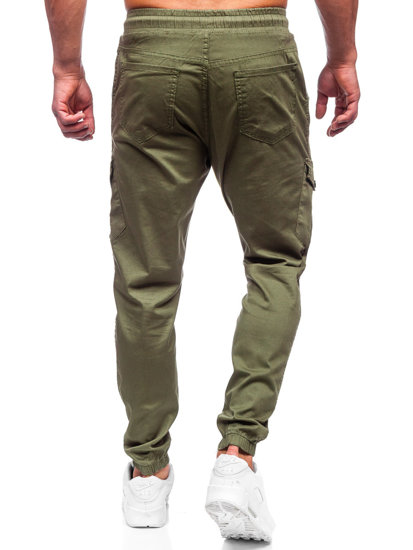 Pantaloni jogger in tessuto tipo cargo da uomo khaki Bolf 384A