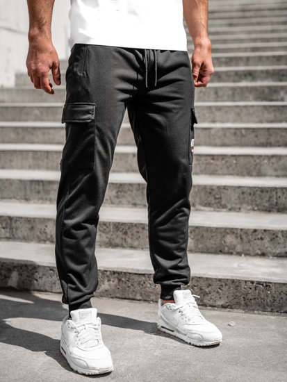 Pantaloni jogger in tuta tipo cargo da uomo neri Bolf JX5061A