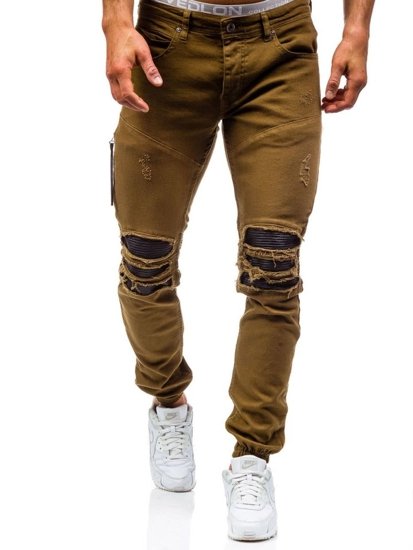 Pantaloni jogger jeans da uomo marroni Bolf 457