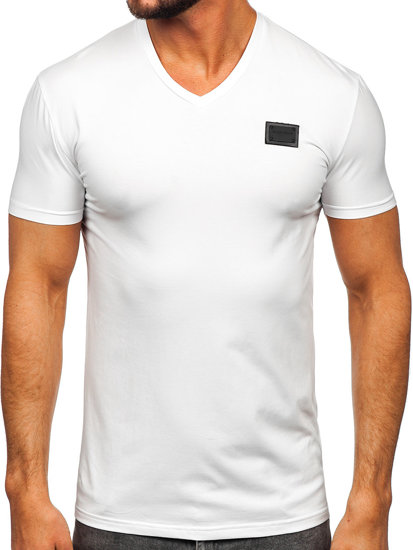 T-shirt a scollo V con stampa da uomo bianca Bolf MT3030