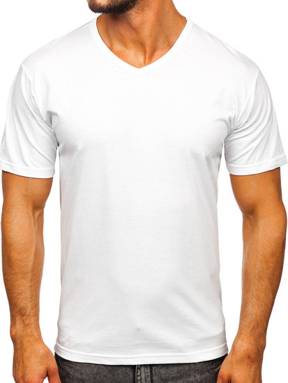 T-shirt con scollo a V senza stampa da uomo bianca Bolf 192131