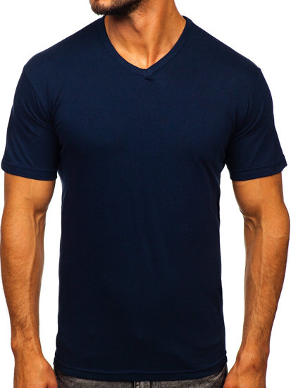 T-shirt con scollo a V senza stampa da uomo blu Bolf 192131