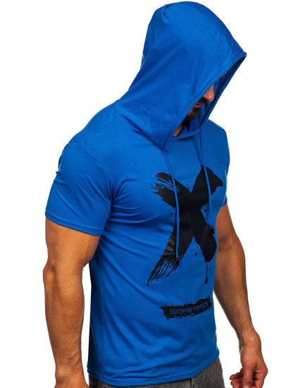 T-shirt con stampa con cappuccio da uomo azzurra Bolf 8T203