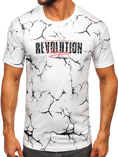 T-shirt in cotone con stampa da uomo bianca Bolf 14717