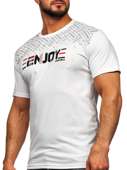 T-shirt in cotone con stampa da uomo bianca Bolf 14720