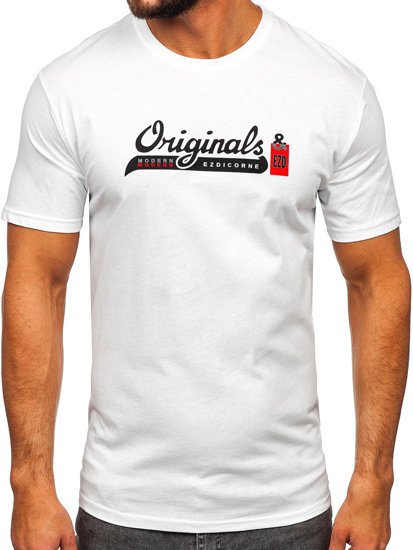 T-shirt in cotone con stampa da uomo bianca Bolf 14780