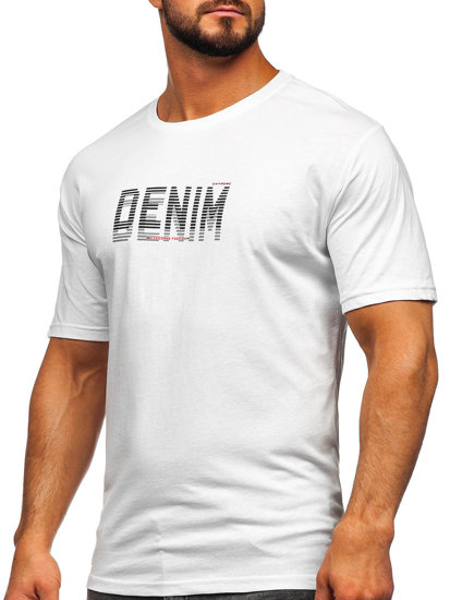 T-shirt in cotone con stampa da uomo bianca Bolf 14787