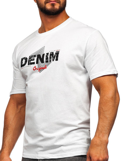 T-shirt in cotone con stampa da uomo bianca Bolf 14791