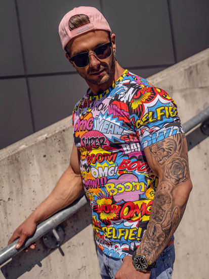 T-shirt in cotone con stampa da uomo multicolore Bolf 14965A