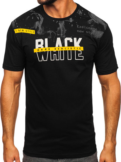 T-shirt in cotone con stampa da uomo nera Bolf 14718